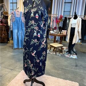 New York & Company Asymmetrical Floral Dress - Navy and Pink